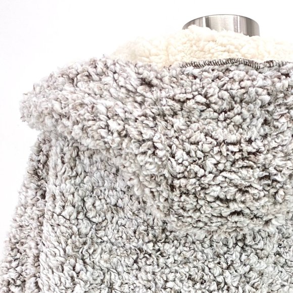 Reversible Teddy Sherpa Fur Open Front Hoodie Jacket With Pockets Cream NWT - Picture 3 of 8